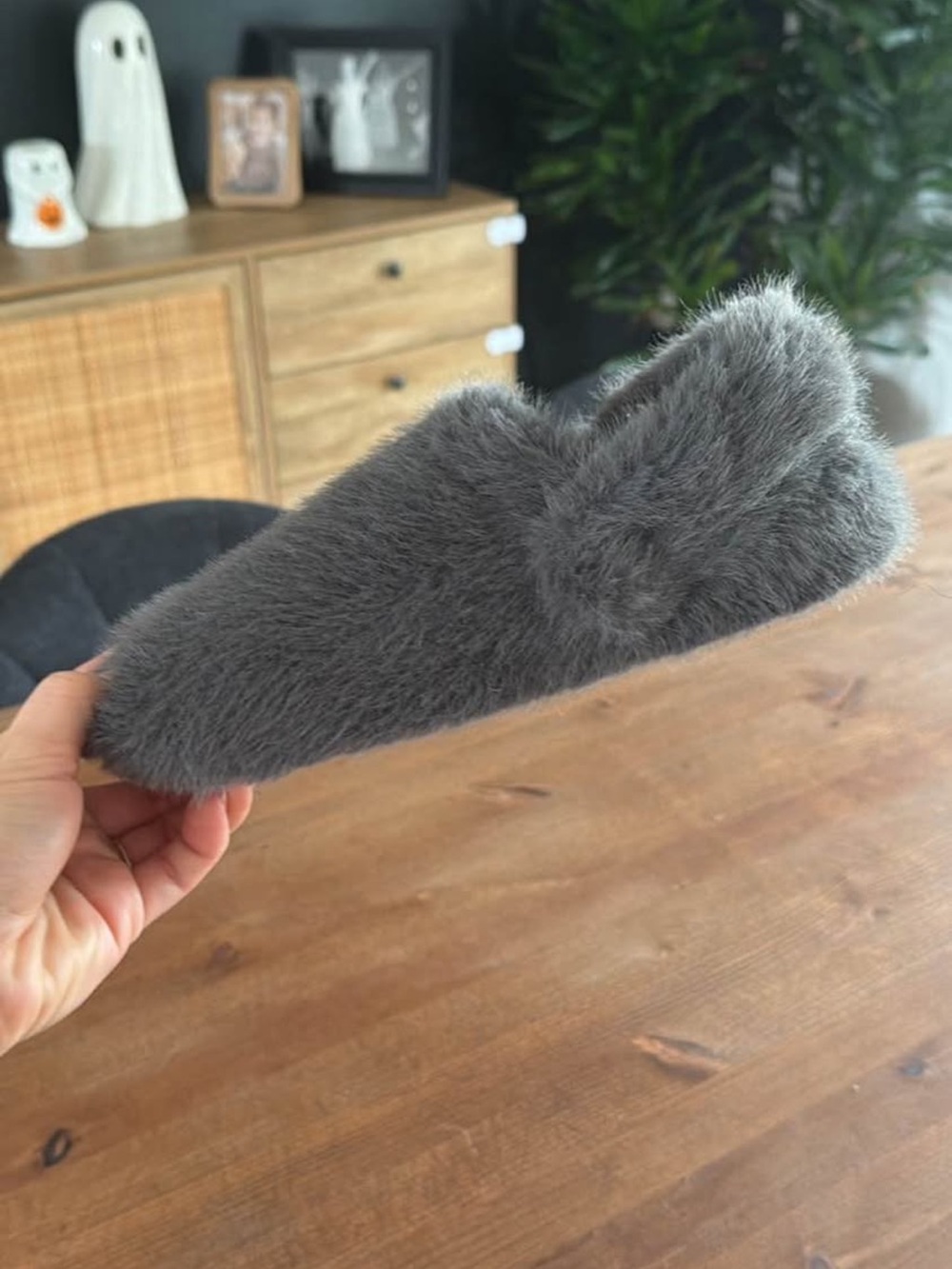 Cozy Gray Faux-Fur Hair Slide crocs
